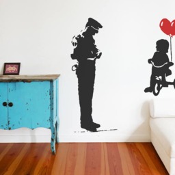 Banksy Wall Decal Cop & Girl With Heart Balloon, Tricycle Cop Graffiti, Police Guard Balloon Street Art Sticker, Urban-Decor - thumbnail 4