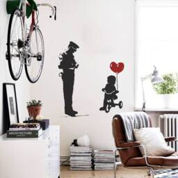 Banksy Wall Decal Cop & Girl With Heart Balloon, Tricycle Cop Graffiti, Police Guard Balloon Street Art Sticker, Urban-Decor - thumbnail 2