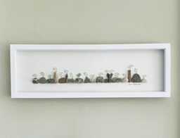 Cornish Sea Glass Birds On Pebbles & Driftwood Framed Panoramic Picture Coastal Wall Art Handmade in Cornwall