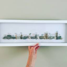 Cornish Sea Glass Birds On Pebbles & Driftwood Framed Panoramic Picture Coastal Wall Art Handmade in Cornwall - thumbnail 2