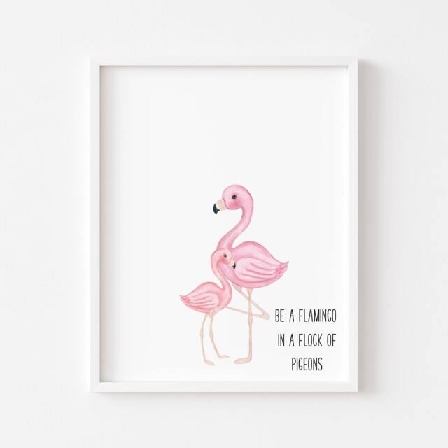 Pink Flamingo Print Motivational Bedroom Wall Art - Unframed - image 1