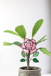 Plant Stake Pink Rose Decor in A Flowerpot Stained Glass Decor Mothers Day Gift Idea Garden Gift Ideas - thumbnail 1