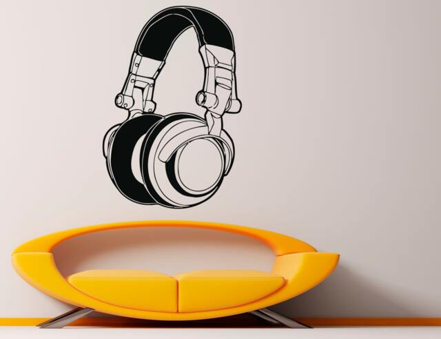 Headphones Wall Decal Music Vinyl Sticker Murals Interior Recording Night Club Decor - 51Za7He - image 1