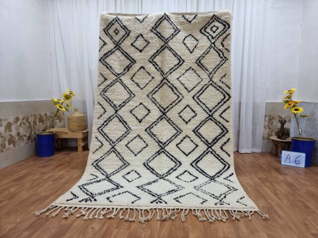 Custom Moroccan Berber Rug, Black White Checkered Wool, Azilal Style - image 1