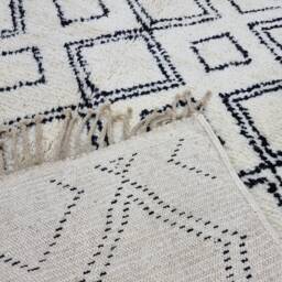 Custom Moroccan Berber Rug, Black White Checkered Wool, Azilal Style - thumbnail 2