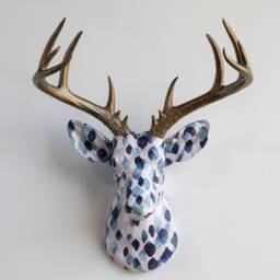 Faux Taxidermy Deer Head Fabric Wall Mount - Decor Indigo Rain Fad3509 - thumbnail 1