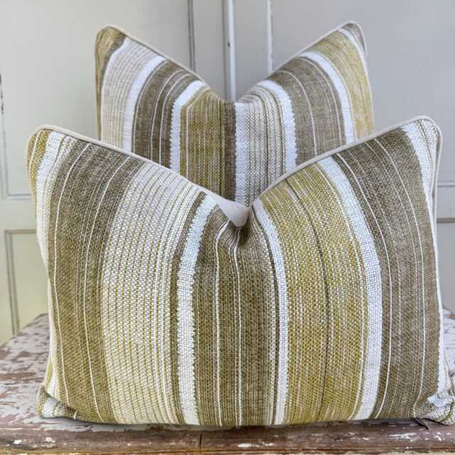 Fermoie Carskiey Broad Stripe Designer Olive Green Linen Cushion Pillow Cover - image 1
