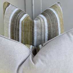 Fermoie Carskiey Broad Stripe Designer Olive Green Linen Cushion Pillow Cover - thumbnail 4