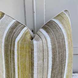 Fermoie Carskiey Broad Stripe Designer Olive Green Linen Cushion Pillow Cover - thumbnail 3