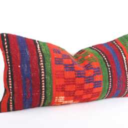 Kilim Lumbar Pillow Cover 12x24 Turkish Bohemian Cushion - thumbnail 3