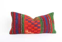 Kilim Lumbar Pillow Cover 12x24 Turkish Bohemian Cushion - thumbnail 1