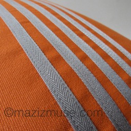 Decorative Grey & Orange Sunbrella?? Outdoor Pillow Cover With Modern Stripes, Gray Striped Cushions For Pool & Patio, Mazizmuse Align - thumbnail 3