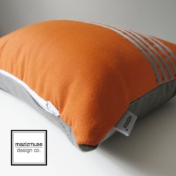 Decorative Grey & Orange Sunbrella?? Outdoor Pillow Cover With Modern Stripes, Gray Striped Cushions For Pool & Patio, Mazizmuse Align - thumbnail 2