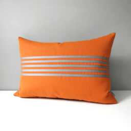Decorative Grey & Orange Sunbrella?? Outdoor Pillow Cover With Modern Stripes, Gray Striped Cushions For Pool & Patio, Mazizmuse Align - thumbnail 1