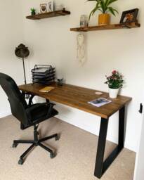 Rustic Computer Desk Reclaimed Scaffold Board With Black Trapezium Legs