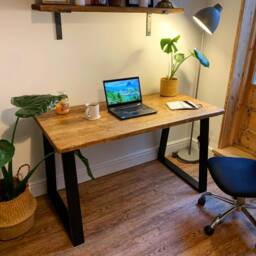 Rustic Computer Desk Reclaimed Scaffold Board With Black Trapezium Legs - thumbnail 3