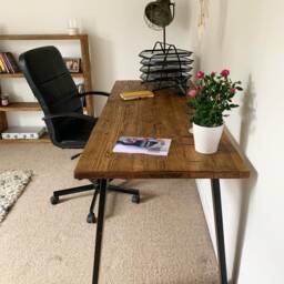 Rustic Computer Desk Reclaimed Scaffold Board With Black Trapezium Legs - thumbnail 2