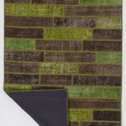Handmade Green & Brown Turkish Patchwork Rug - thumbnail 2