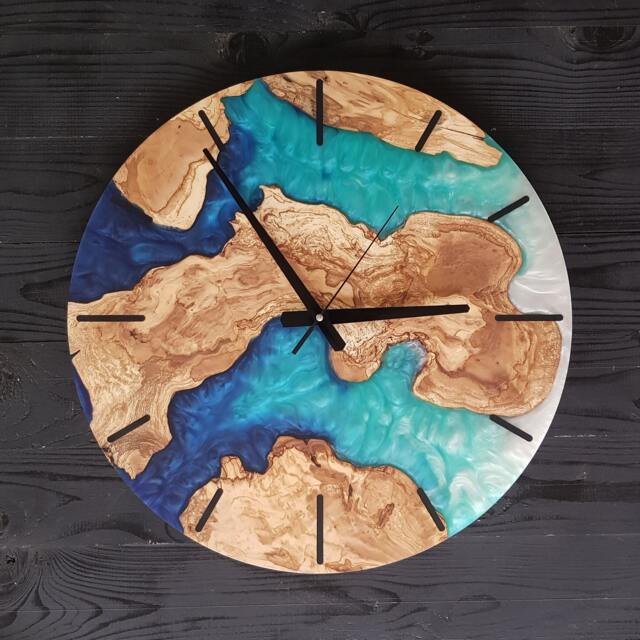 Custom Resin & Olive Wood Wall Clock Live Edge Rustic Home Decor - image 1