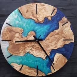 Custom Resin & Olive Wood Wall Clock Live Edge Rustic Home Decor - thumbnail 4