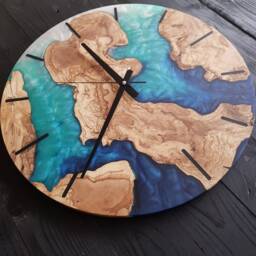 Custom Resin & Olive Wood Wall Clock Live Edge Rustic Home Decor - thumbnail 3