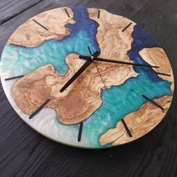Custom Resin & Olive Wood Wall Clock Live Edge Rustic Home Decor - thumbnail 2