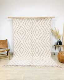 Minimalist Mauve Moroccan Rug - Beni Ourain Berber Wool Shag Large Area For Bedroom Soft Purple Scandi Decor