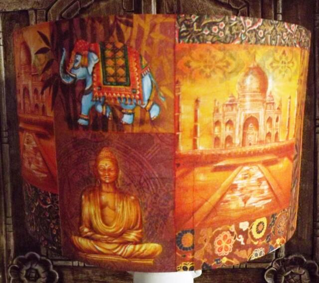 Indian Patchwork Lamp Shade Shabby Chic Orange Gold Lightshade - image 1