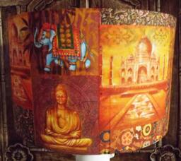 Indian Patchwork Lamp Shade Shabby Chic Orange Gold Lightshade - thumbnail 1
