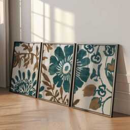 Teal & Brown Floral Wall Art Prints Set Of 3, Modern Botanical Posters, Abstract Flower Artwork For Living Room Or Bedroom Decor - thumbnail 2