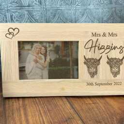 Mrs & Highland Cow Design Personalised Gift Photo Frame Wedding - Anniversary Engagement Valentines Friend Happy Couple Oak - thumbnail 2