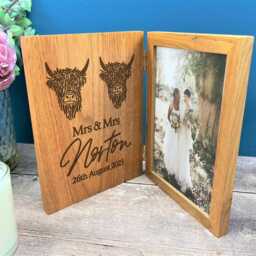 Mrs & Highland Cow Design Personalised Gift Photo Frame Wedding - Anniversary Engagement Valentines Friend Happy Couple Oak - thumbnail 3