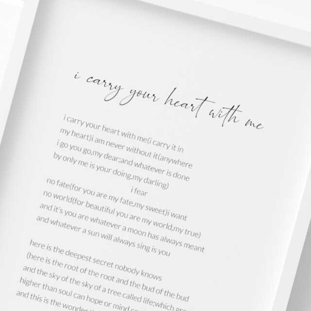 I Carry Your Heart With Me Print - E. Cummings Poem Romantic Wall Art Wedding Or Anniversary Gift Unframed - image 1