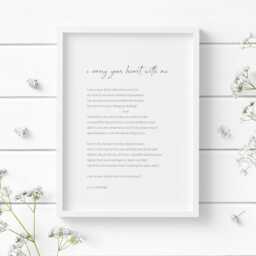 I Carry Your Heart With Me Print - E. Cummings Poem Romantic Wall Art Wedding Or Anniversary Gift Unframed - thumbnail 4