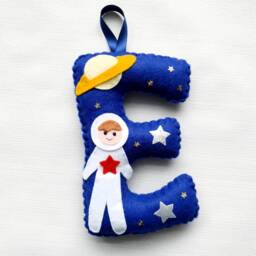 Personalised Hanging Letter. 18cm Decorated Felt Initial Space Rocket Star Planet Baby Gift Childrens Bedroom Decor Stocking Filler - thumbnail 3