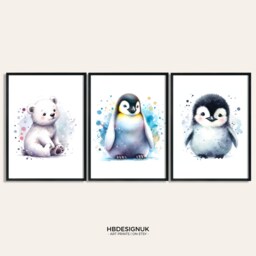 Arctic Nursery Print Set - Of 3 Posters - Animal Decor Boys Girls Room Penguin, Polar Bear, Emperor Playroom Wall Art - thumbnail 1