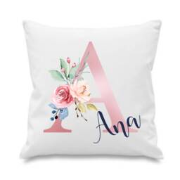 Personalised Floral Name Cushion Cover Flower Letter Women Girls Friends Gift Soft Or Canvas Finish - thumbnail 1