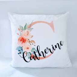 Personalised Floral Name Cushion Cover Flower Letter Women Girls Friends Gift Soft Or Canvas Finish - thumbnail 3
