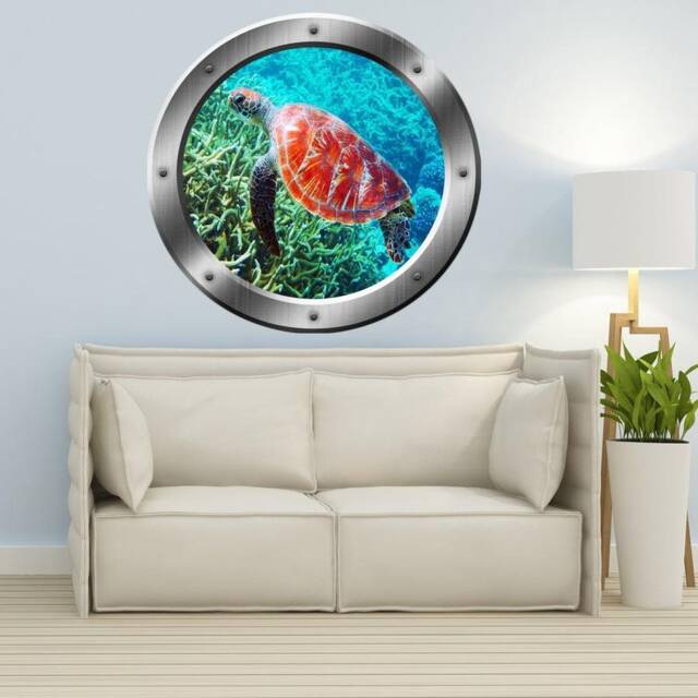 Sea Turtle Wall Decal Porthole 3D Sticker Life Decor - Vwaq Sp31 - image 1