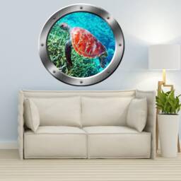 Sea Turtle Wall Decal Porthole 3D Sticker Life Decor - Vwaq Sp31