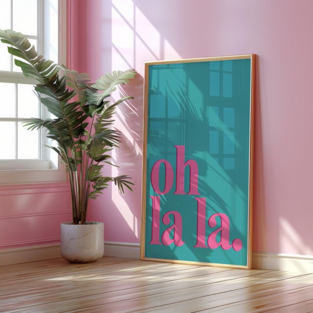 Oh La Print, Colourful Wall Decor, Bedroom Eclectic Art Poster, Home Trendy, Groovy Turquoise & Bright Pink 2731 - image 1