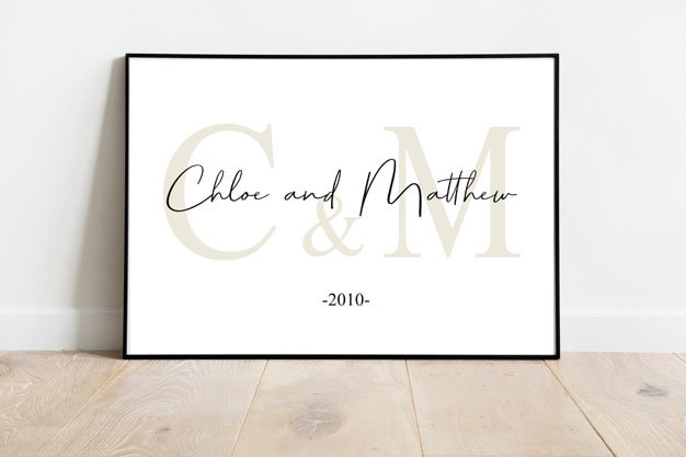 Custom Couples Initial Personalised Print - Paper Anniversary Gift Engagement Wedding For Him Her - image 1