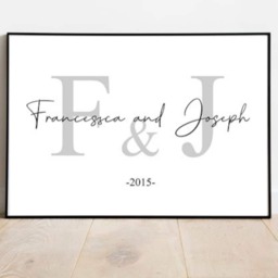 Custom Couples Initial Personalised Print - Paper Anniversary Gift Engagement Wedding For Him Her - thumbnail 2
