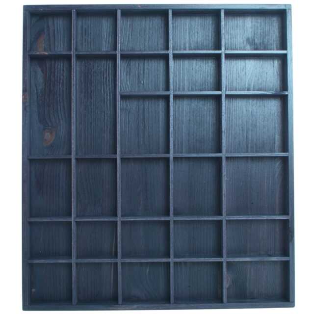 Wooden 28 Compartment Grey Wall Display Shelf For Trinkets Crystals Thimbles Figurines Collectables - Shadow Box 45 X 40 3.5 cm - image 1
