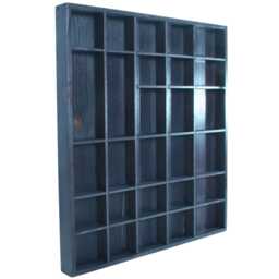 Wooden 28 Compartment Grey Wall Display Shelf For Trinkets Crystals Thimbles Figurines Collectables - Shadow Box 45 X 40 3.5 cm - thumbnail 3