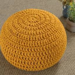 White Pouf Ottoman, Cream Crochet, Crochet Floor Pillow, Knitted Ottoman Pouf, Scandinavian Large For Kids/Adults - thumbnail 4