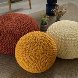 White Pouf Ottoman, Cream Crochet, Crochet Floor Pillow, Knitted Ottoman Pouf, Scandinavian Large For Kids/Adults - thumbnail 2