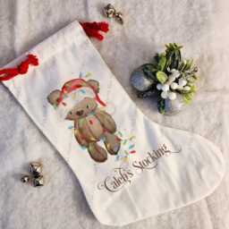 Christmas Stocking, Santa Xmas Decoration, Personalised Gift, Teddy - thumbnail 2