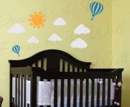 Sky & Hot Air Balloons Wall Decal Sun Clouds Kids Room Playroom Nursery Vinyl Sticker Art Large Decoration Sign Graphic Decor Mural G65 - thumbnail 1