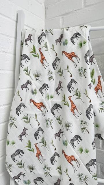Safari Muslin Swaddle, 100x 100 cm Baby 2 Layer Blanket, Giraffe & Zebra Swaddle, Baby Jungle Gift - image 1